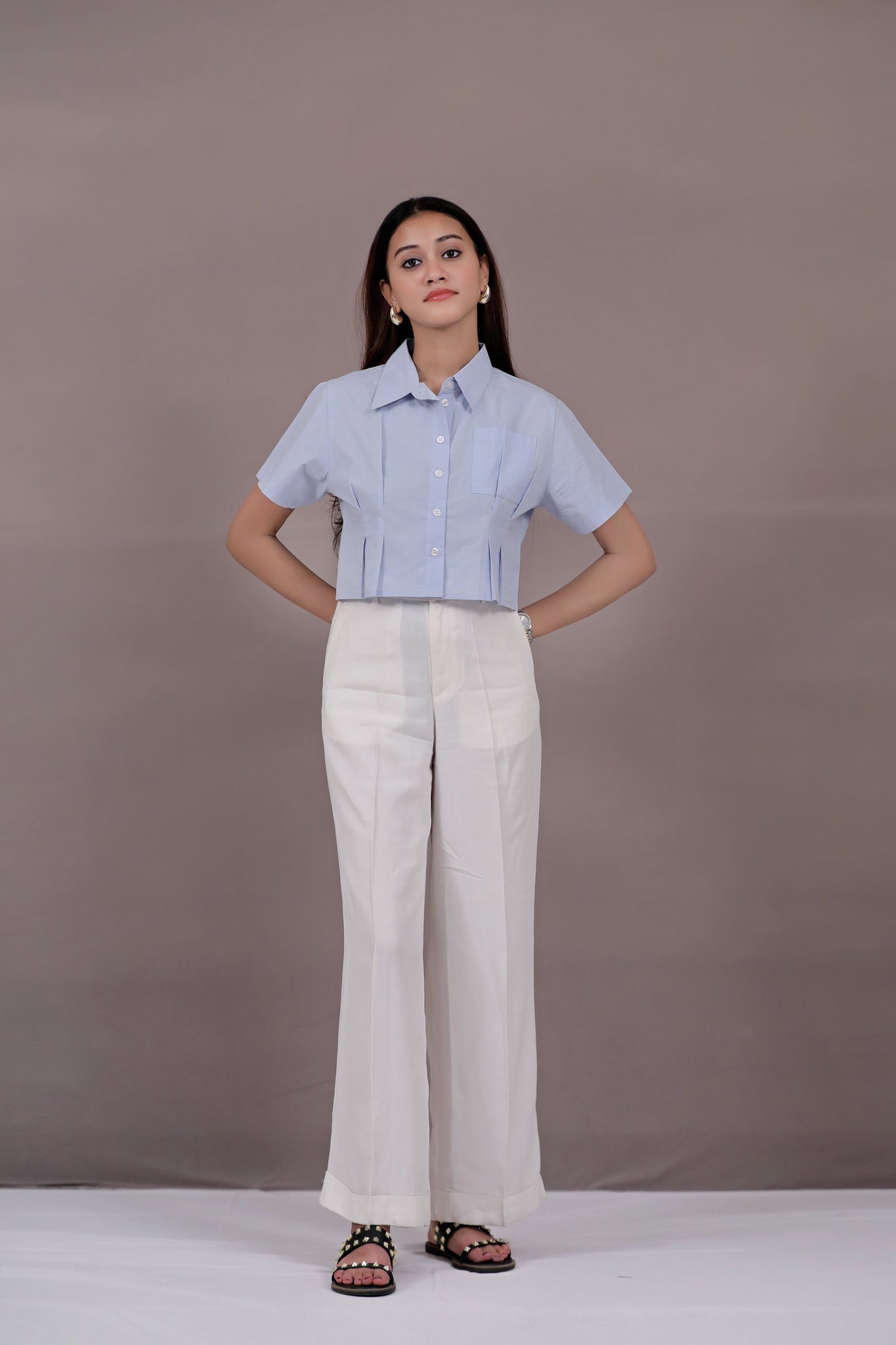 The Essential Crop Blue Shirt