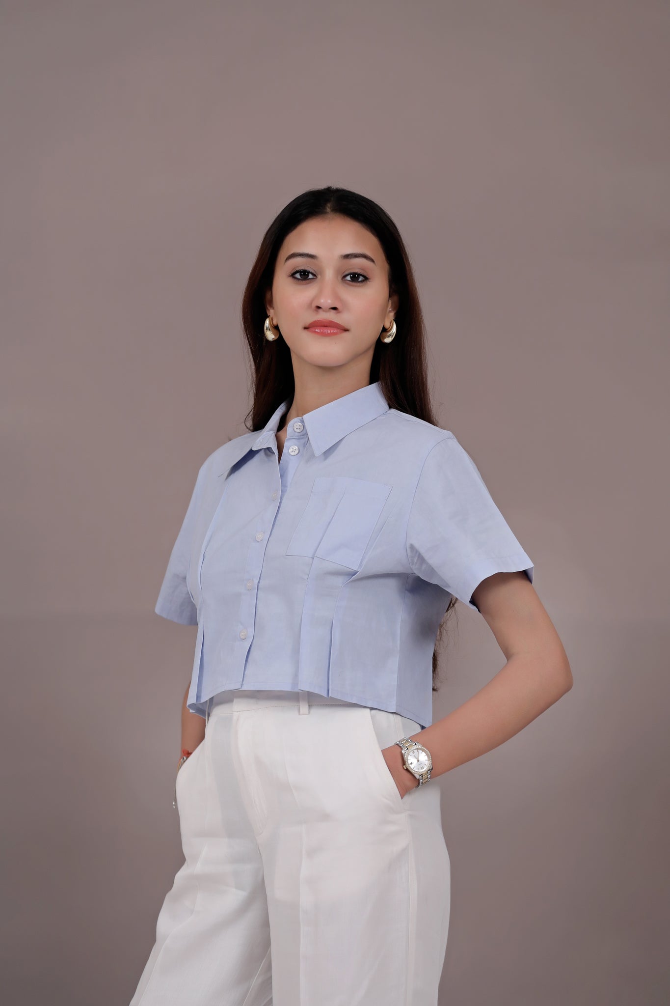 The Essential Crop Blue Shirt