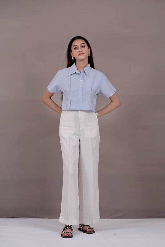 The Essential Crop Blue Shirt