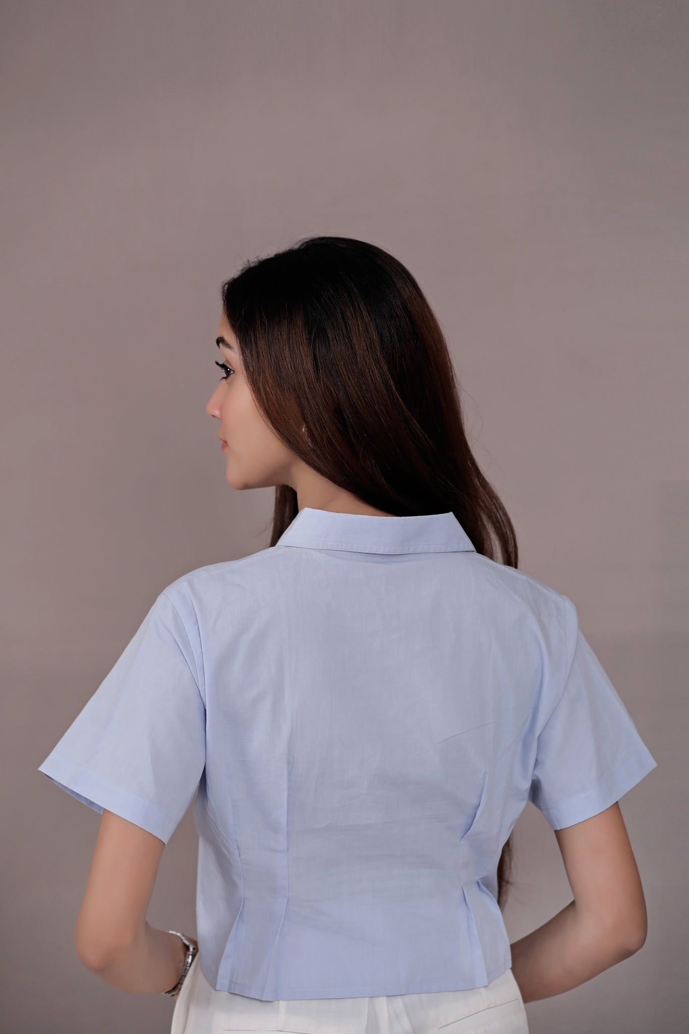 The Essential Crop Blue Shirt