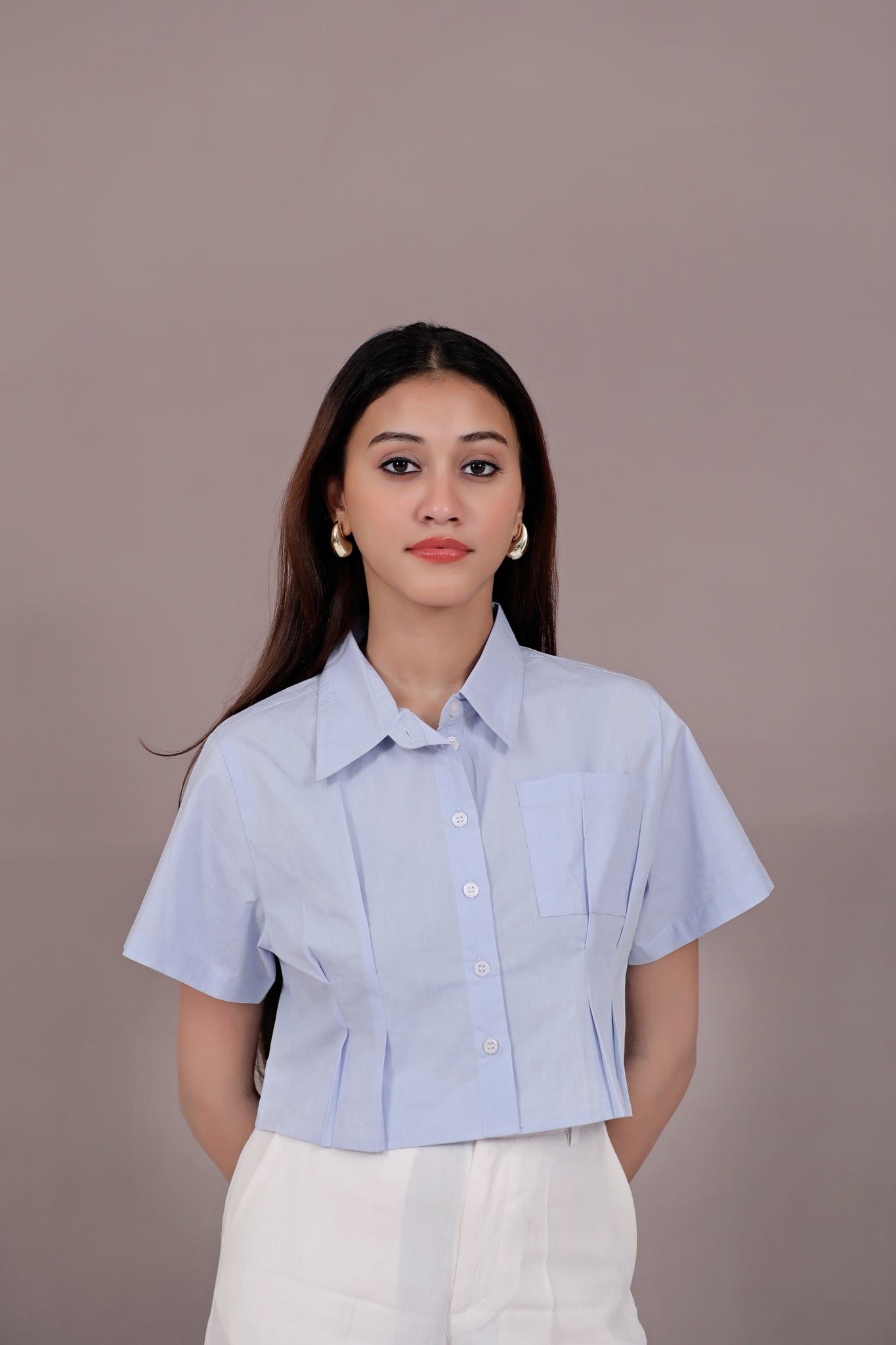 The Essential Crop Blue Shirt