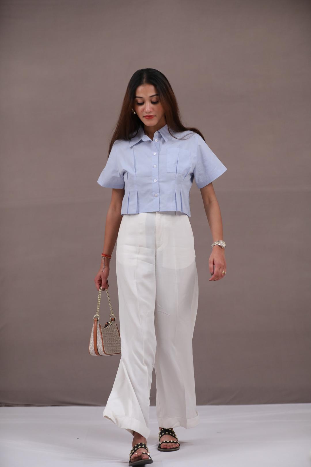 The Essential Crop Blue Shirt