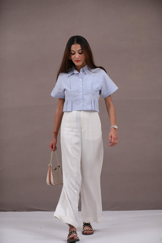 The Essential Crop Blue Shirt